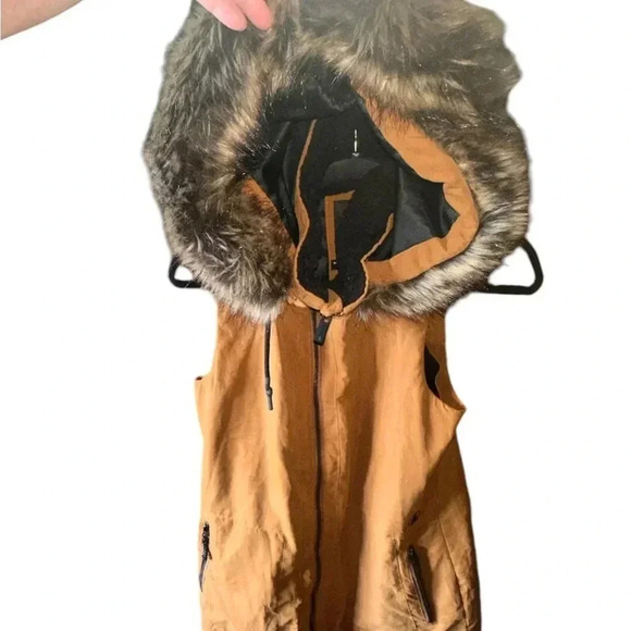 Women’s Volcom Longhorn brown Vest size small. Detachable fur trimmed hood VGUC - Picture 6 of 15
